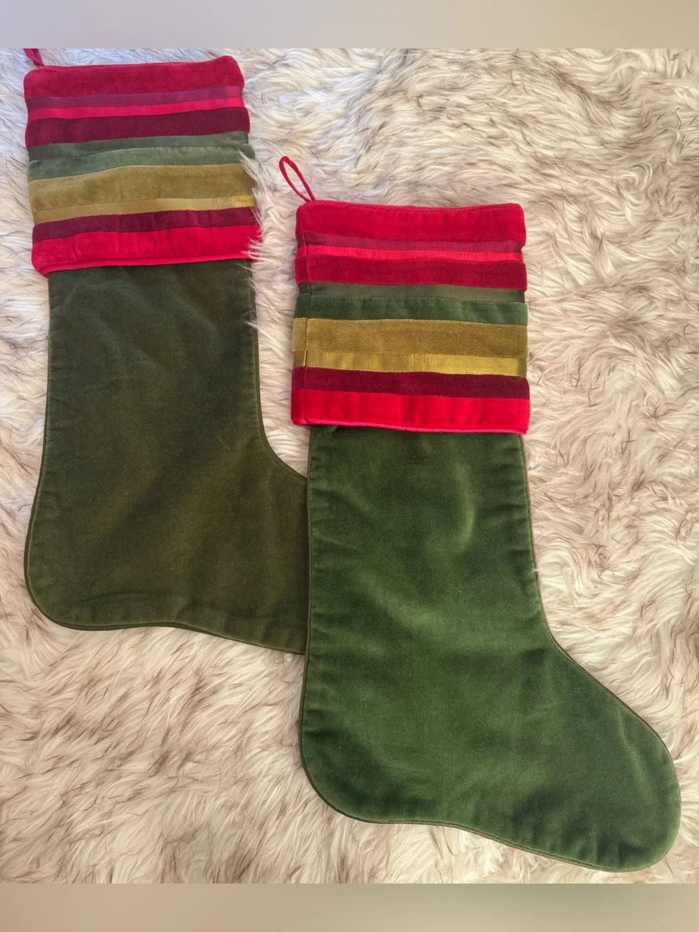 Crate& Barrel Rosetti Christmas Stocking ~2 Green 1 red